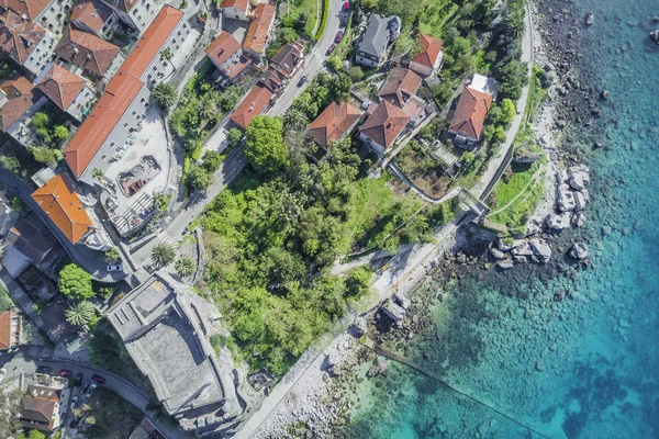 Blick Von Oben Auf Häuser Mit Roten Dächern Meer — Stockfoto