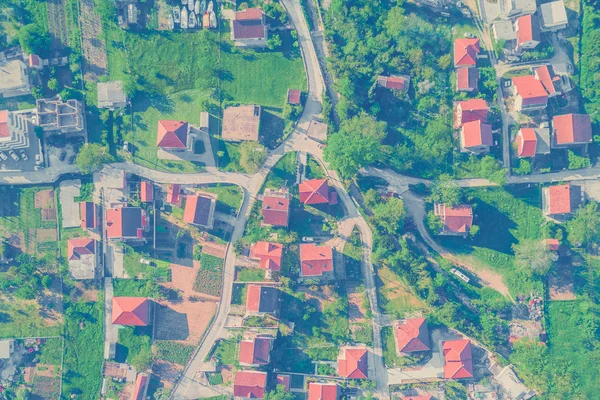 Vue Dessus Des Maisons Village Avec Toit Carrelé Rouge Sur — Photo