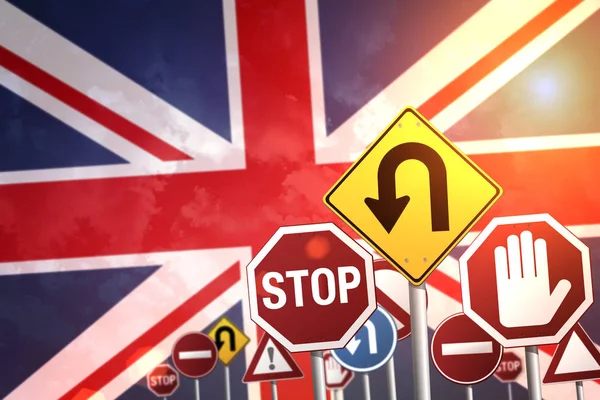 Road Stop Sign Background United Kingdom Flag — Stock Photo, Image