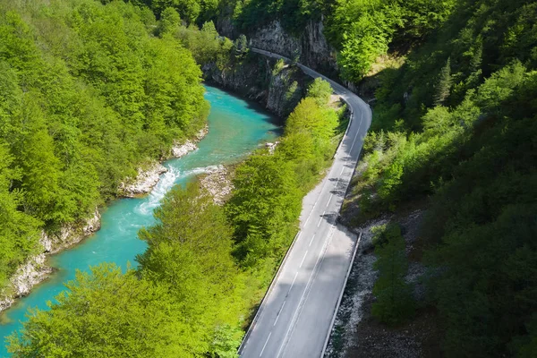 Autoroute Long Rivière Dans Les Montagnes Vue Sur Haut — Photo