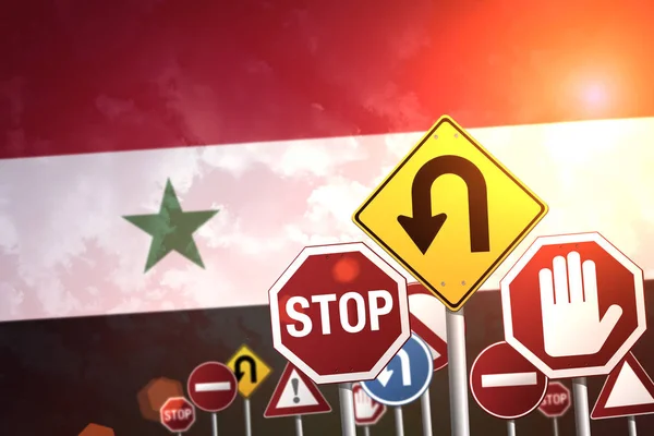 Дорожній Знак Зупинки Тлі Прапор Сирії — стокове фото