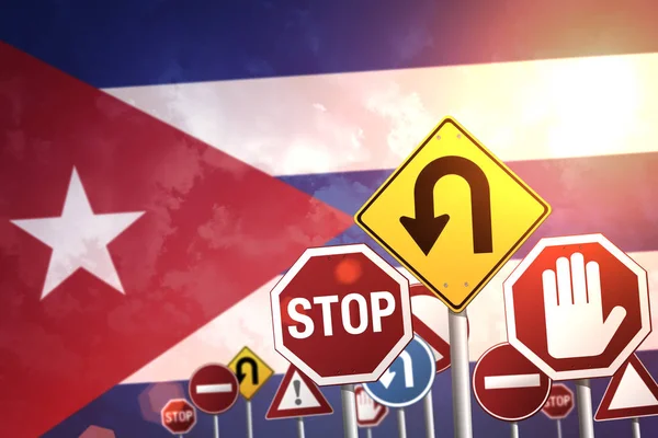 Road Stop Signs Background Cuba Flag — Stock Photo, Image