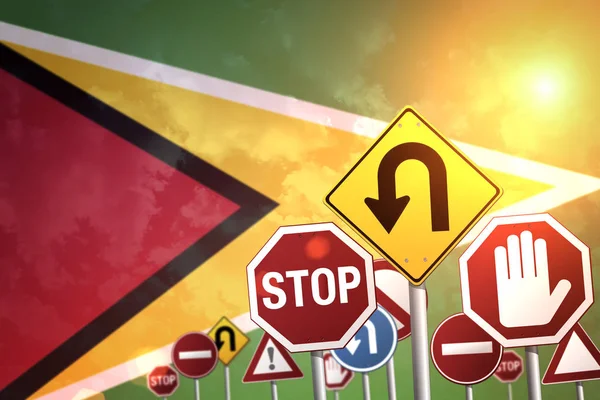 Señales Stop Fondo Bandera Guyana —  Fotos de Stock