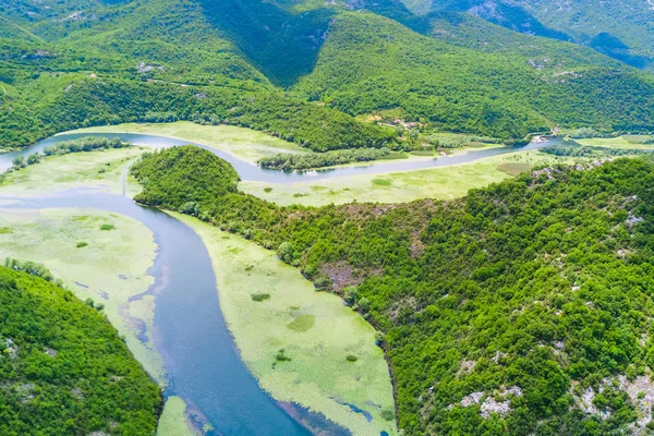 Вид Сверху Реку Покрытую Зелеными Водорослями Горах — стоковое фото