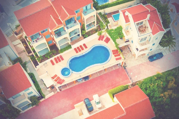 Top View Houses Swimming Pool Toned — Stock Photo, Image