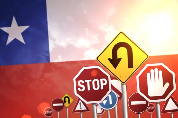 Road Stop Signs Background Chile Flag — Stock Photo, Image