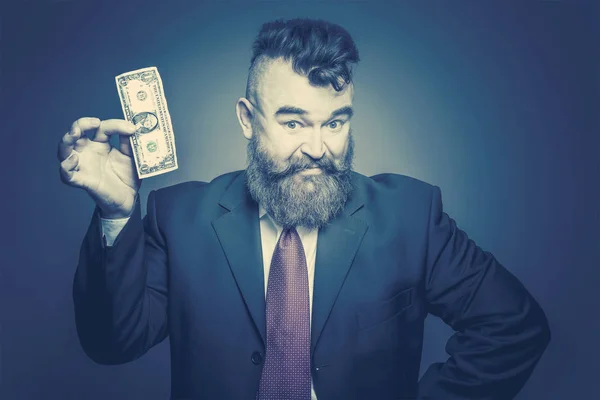 Hombre Barbudo Adulto Con Traje Dólar Tonificado —  Fotos de Stock