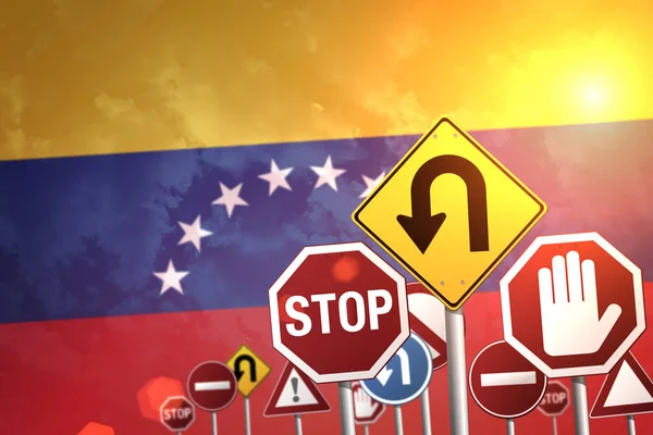 Sinais Parada Rodoviária Fundo Bandeira Venezuela — Fotografia de Stock