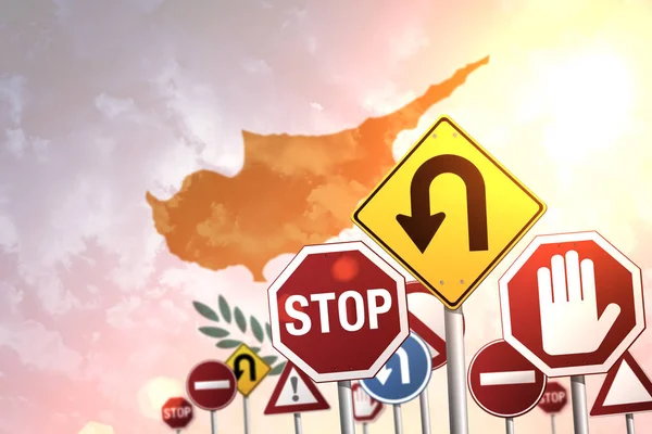 Sinal Paragem Rodoviária Num Fundo Bandeira Chipre — Fotografia de Stock