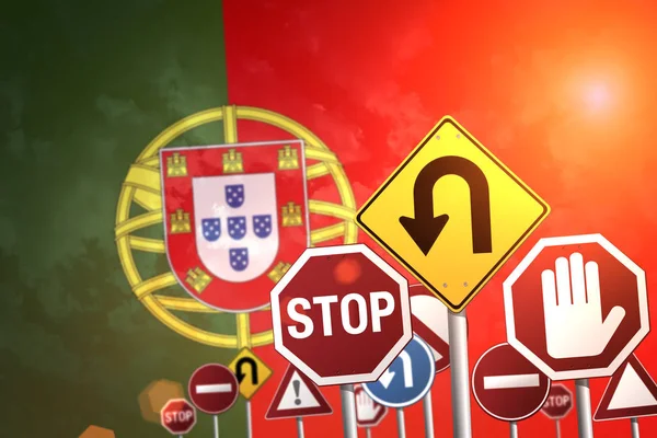 Dopravní Značka Stop Pozadí Vlajky Portugalsko — Stock fotografie