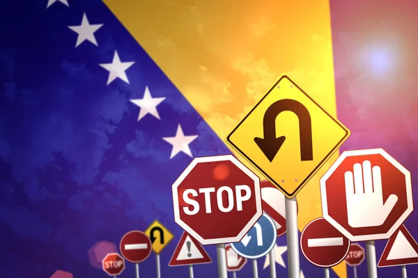 Road Stop Sign Background Bosnia Herzegovina Flag — Stock Photo, Image