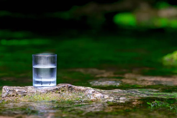 The glass of cool fresh water on nature background