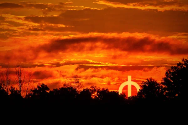 Burning Sunset Sky Horizon — Stock Photo, Image