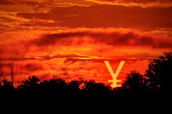 燃える夕日の空の地平線 — ストック写真