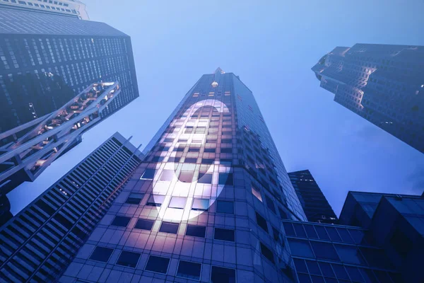 Vista Inferior Del Rascacielos Moderno Crepúsculo Distrito Negocios — Foto de Stock