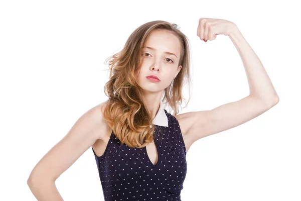 Flicka i en klänning med armen böjd vid armbågen — Stockfoto