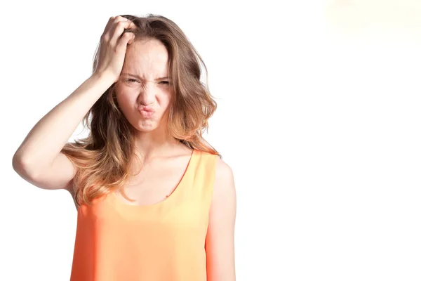 The girl put her hand on his head and shows the emotion of disco — Stock Photo, Image