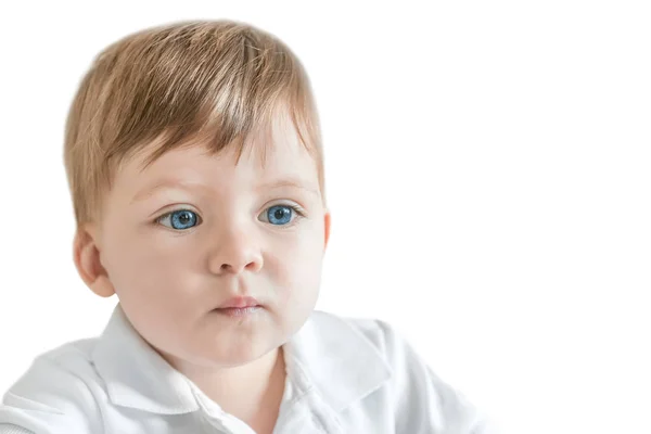 Portrait D Un Petit Garcon Blond Aux Yeux Bleus Isole Gamin Bebe Stock Photo