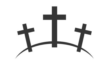 Calvary icon with three crosses on white background. Vector illustration. Black Calvary sign in flat design. clipart