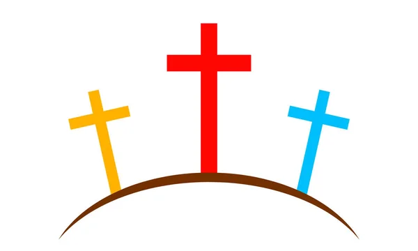 Farbiges Kalvariensymbol Mit Drei Kreuzen Auf Weißem Hintergrund Vektorillustration Kalvarienzeichen — Stockvektor