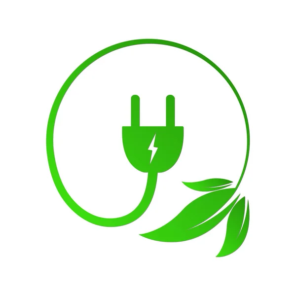 Bladeren Met Elektrische Kabel Een Stekker Vectorillustratie Concept Van Groene — Stockvector