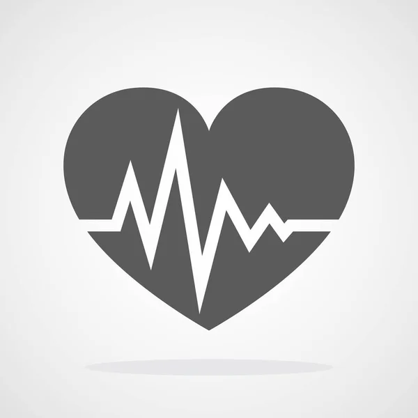 Düz Tasarım Işareti Kalp Atışı Ile Gri Kalp Simgesi Vektör — Stok Vektör