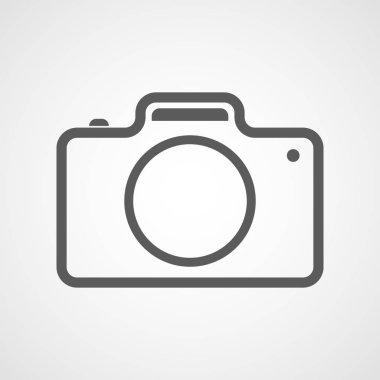 Gri fotoğraf kamera simgesi düz tasarım. Vektör çizim. Beyaz arka plan üzerinde izole kamera simgesi.