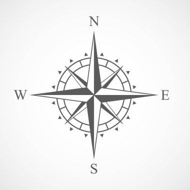 Pusula simgesini düz tasarım. Vektör çizim. Pusula simgesini, açık renkli izole