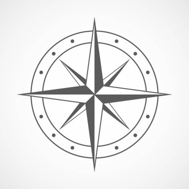 Pusula simgesini düz tasarım. Vektör çizim. Pusula simgesini, açık renkli izole