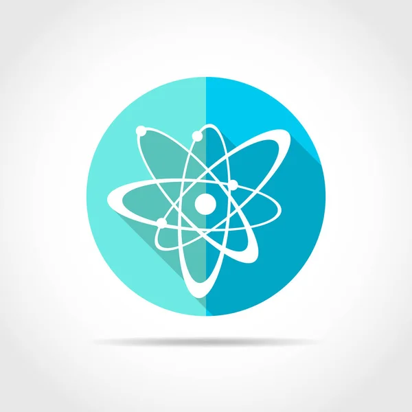 長い影とフラットなデザインで白い原子 ベクトルの図 青い丸ボタンをクリックする単純な Atom アイコン — ストックベクタ