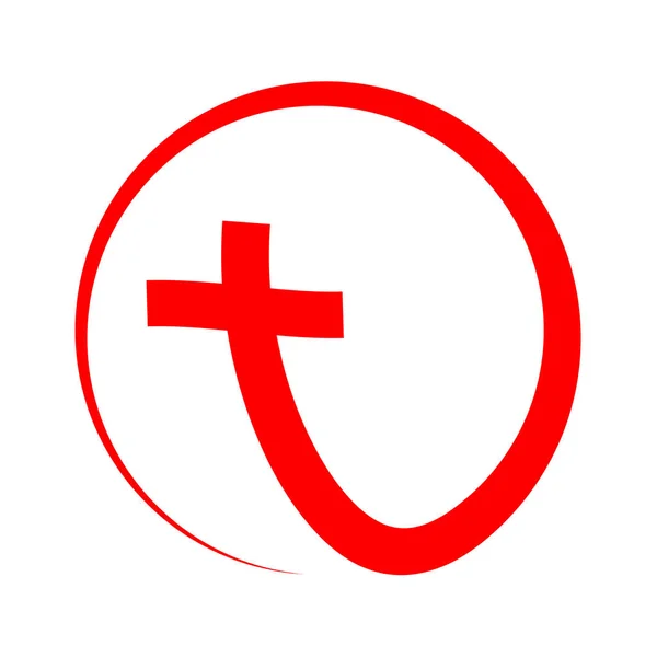 Ícone Cruz Cristã Círculo Cruz Cristã Vermelha Sinal Isolado Fundo — Vetor de Stock