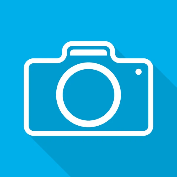 Біла Піктограма Камери Плоскому Дизайні Векторні Ілюстрації Піктограма Камери Довгою — стоковий вектор