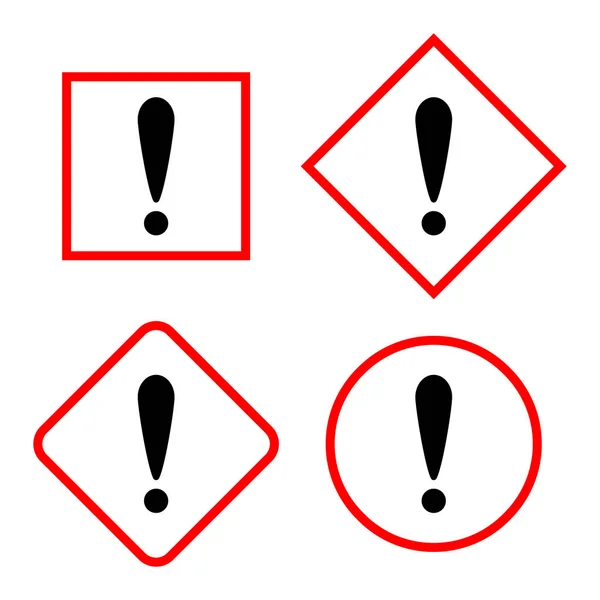 Set Der Aufmerksamkeitssymbole Vektorillustration Gefahrensymbole Flacher Ausführung Ausrufezeichen Rotem Rahmen — Stockvektor