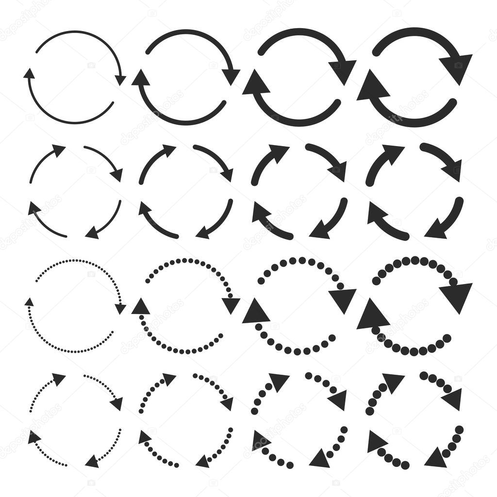Set of flat circular arrows. Vector illustration. Refresh or reload sign.