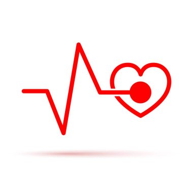 Kırmızı kalp simgesi işareti kalp atışı ile. Vektör çizim. Kalp düz tasarım.