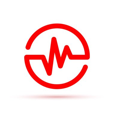 Kırmızı kalp atışı simgesini daire. Vektör çizim. Düz tasarım tıbbi kavram. Kalp hızı