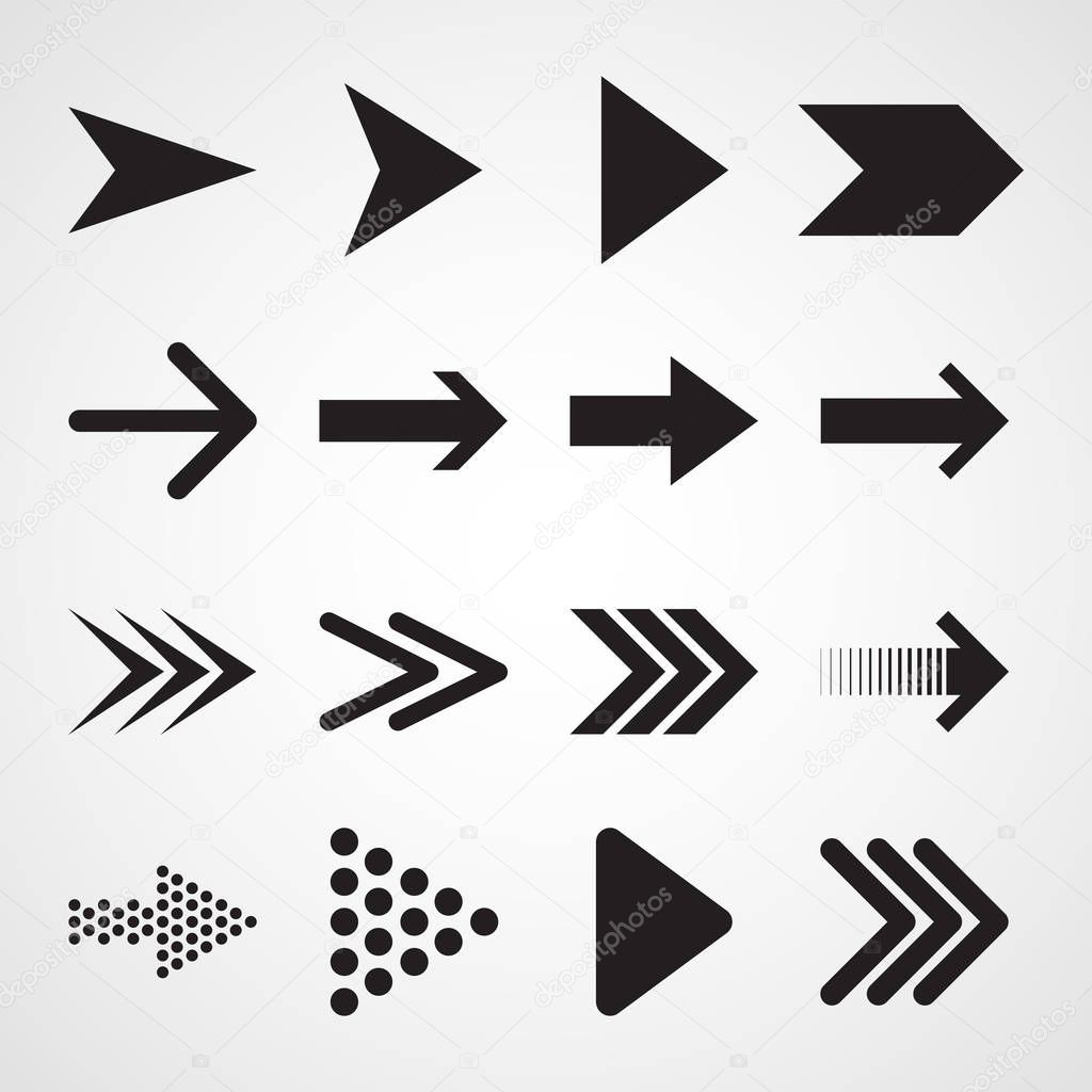 Set of black arrows. Vector illustration. Arrows collection isolated on white background.