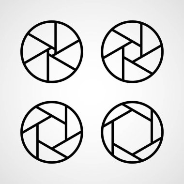 Diyafram simgeler kümesi. Vektör çizim. Odak simgesi. İzole kamera simgesi