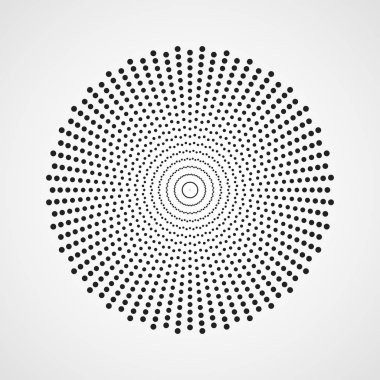 Yarı ton nokta etkisi ile siyah soyut daire. Vektör çizim. Yuvarlak simge kullanımı yarı ton nokta doku ile.