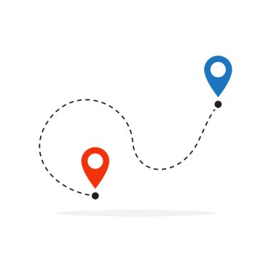 Uçak ve beyaz arka plan, yolda. Vektör çizim. Uçak uçuş yolu ve güzergâhı