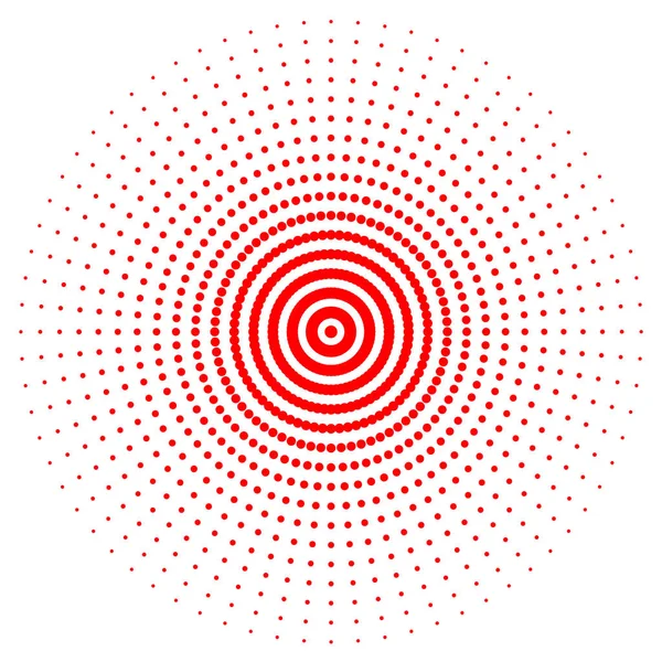 Rode Abstracte Cirkel Met Halftone Puntjes Ingang Vectorillustratie Ronde Pictogram — Stockvector