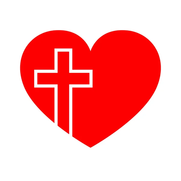Corazón Con Cruz Cristiana Icono Rojo Del Corazón Aislado Sobre — Archivo Imágenes Vectoriales