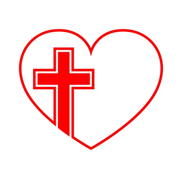 Srdce Křesťanským Křížem Červené Srdíčko Izolované Bílém Pozadí Vektorové Ilustrace — Stockový vektor