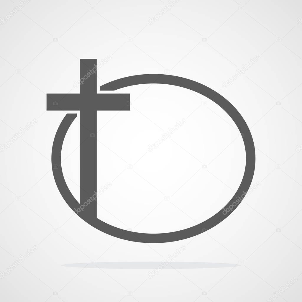 Christian cross icon in the circle. Black christian cross sign isolated on white background. Vector illustration.