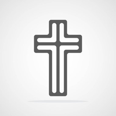 Gri Hıristiyan düz tasarım simgesinde çapraz. Vektör çizim. Soyut doğrusal Hıristiyan çapraz.