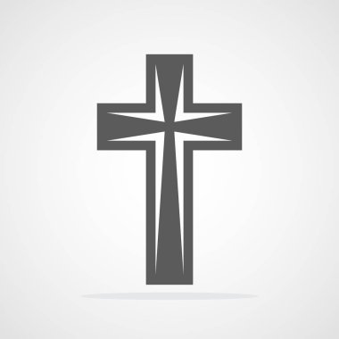 Gri Hıristiyan düz tasarım simgesinde çapraz. Vektör çizim. Soyut Hıristiyan çapraz.