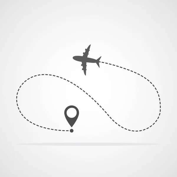 Flugzeug Und Seine Reiseroute Oder Spur Mit Ortsmarkierungen Vektorillustration Reisekonzept — Stockvektor