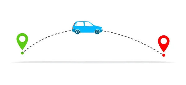 Coche Ruta Viaje Pista Con Marcador Ubicación Verde Rojo Ilustración — Archivo Imágenes Vectoriales