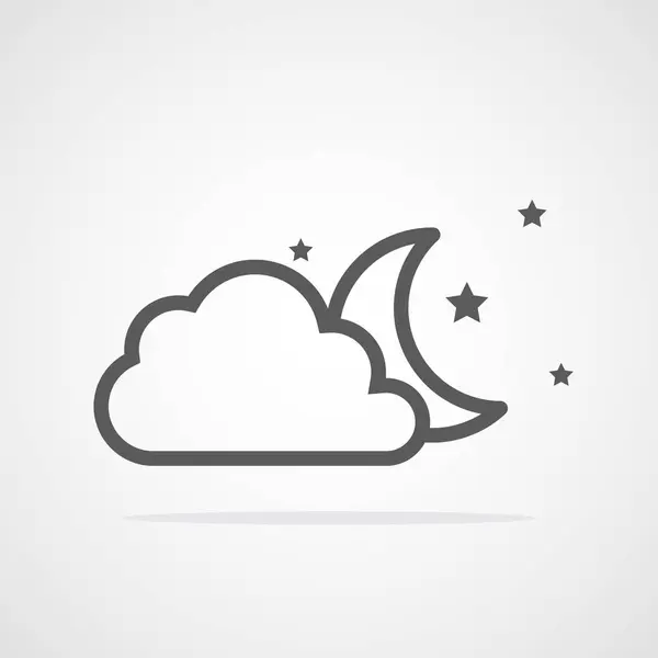 Luna Stelle Dietro Una Nuvola Illustrazione Vettoriale Icona Meteo Grigia — Vettoriale Stock