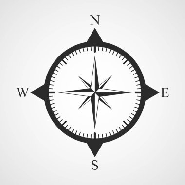 Pusula simgesini düz tasarım. Vektör çizim. Pusula simgesini, açık renkli izole